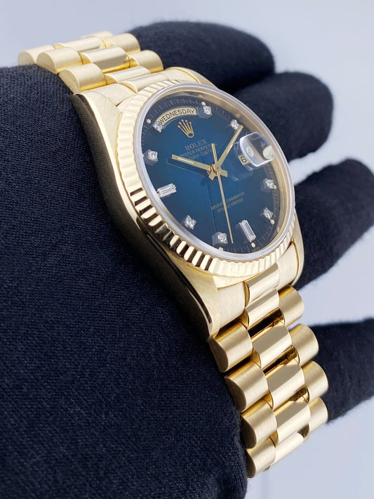 ROLEX DAY-DATE BLUE DIAL VIGNETTE DIAMOND