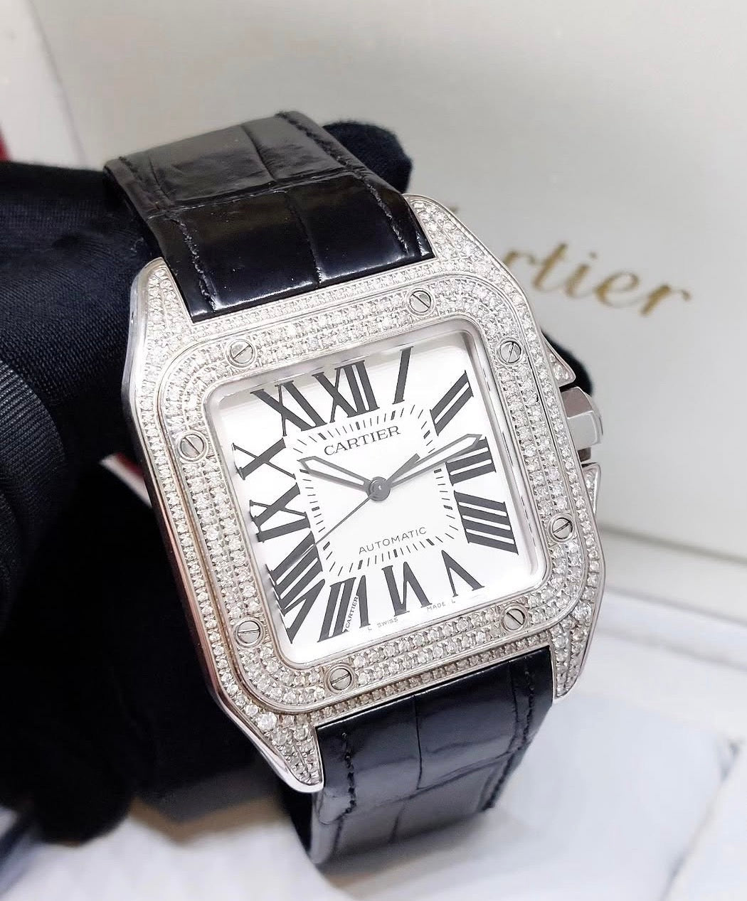 CARTIER SANTOS 100 XL BLACK DIAMOND