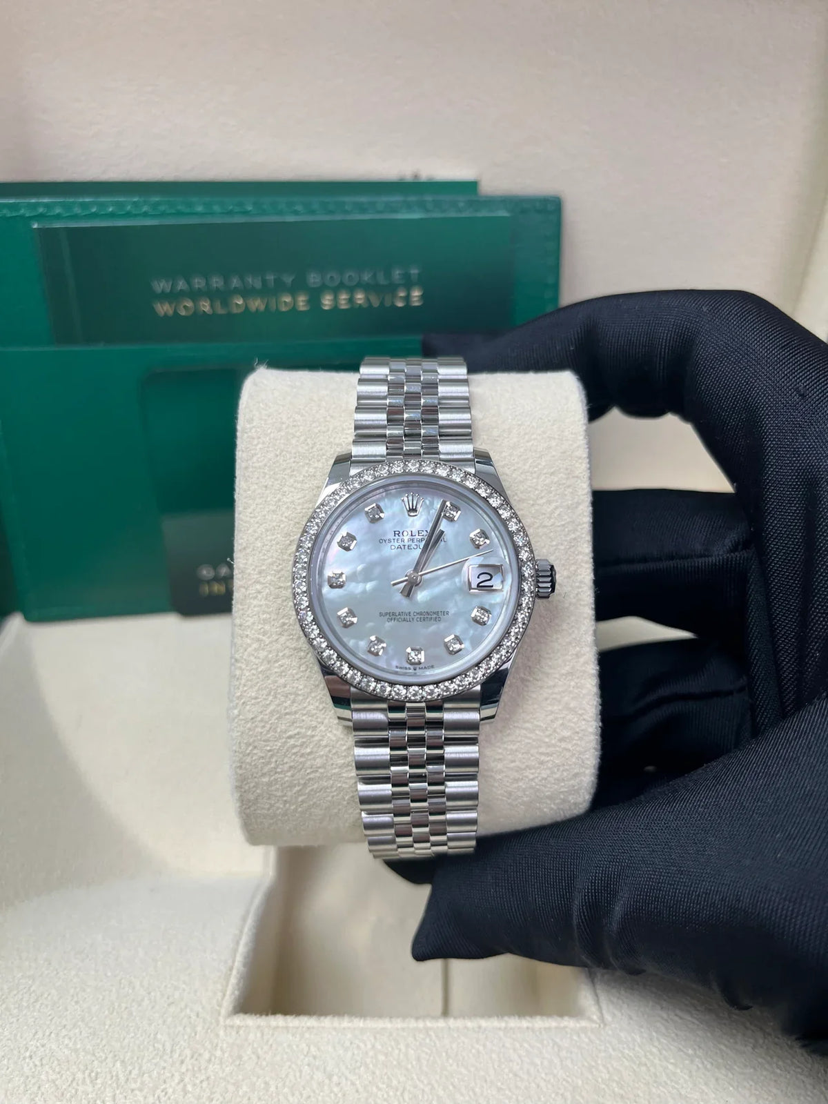ROLEX DATEJUST JUBILEE WHITE MOTHER OF PEARL DIAMOND BEZEL DIAL