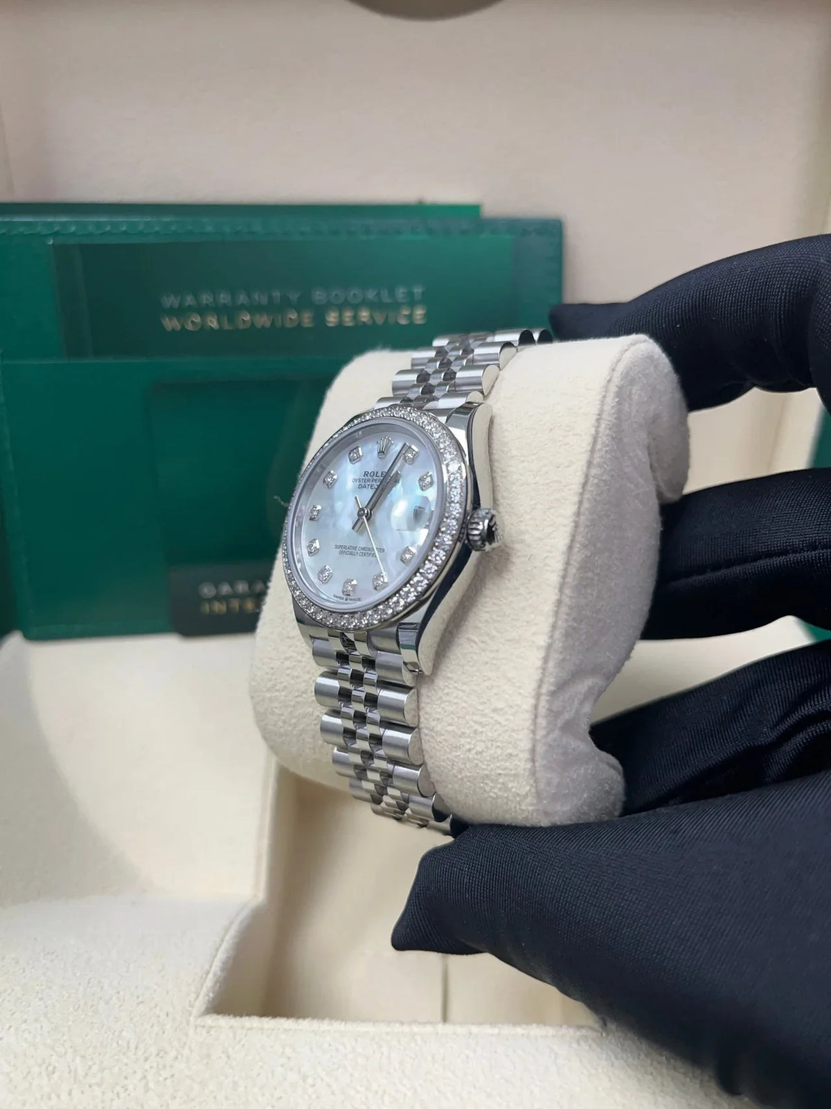 ROLEX DATEJUST JUBILEE WHITE MOTHER OF PEARL DIAMOND BEZEL DIAL